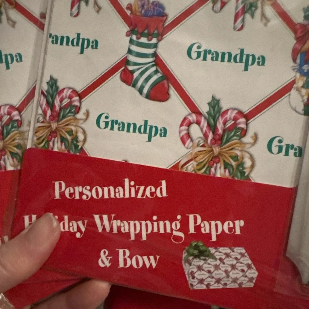 Set Of 3 VTG Christmas HOLIDAY GIFT Wrapping Paper & Pull Bow GRANDPA Stravina‎